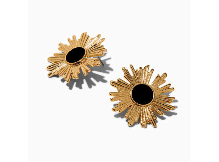 Clous d'oreilles émaillés noirs étoile rayonnante couleur dorée