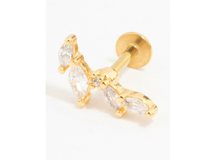 Gold Plated Surgical Steel Four Leaf Crawler Flat Back