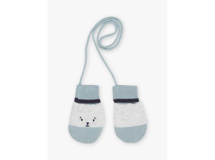 Moufles gris chiné avec visage d'animal