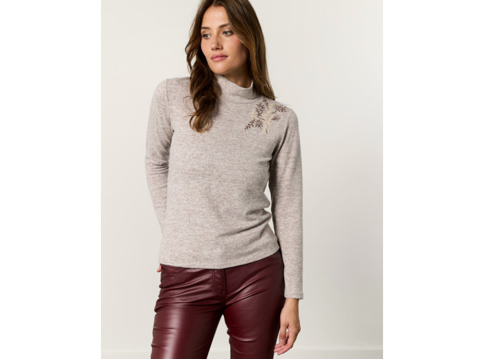 T-Shirt manches longues uni BEIGE Femme