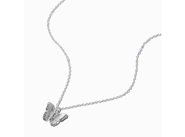 Collier à pendentif papillon couleur argentée