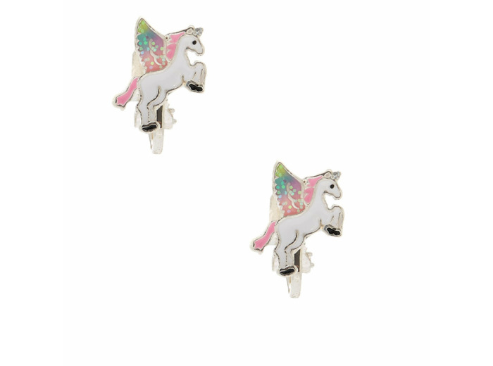 Boucles d'oreille à clip motif licorne volante