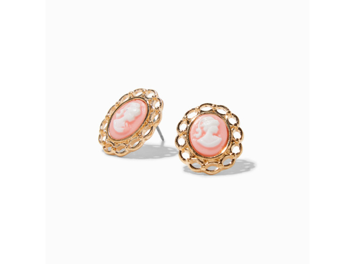 Clous d'oreilles camée rose couleur dorée