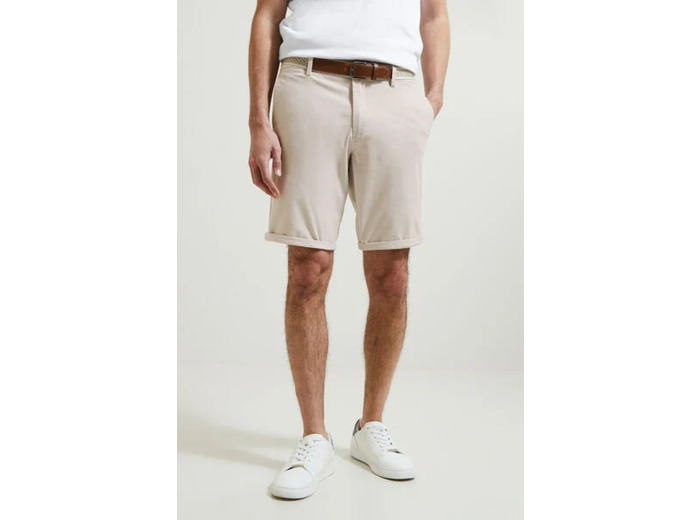 Bermuda chino uni avec ceinture - Beige