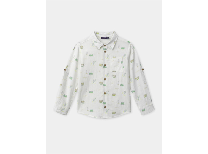 Chemise blanche imprimée à manches ajustables Garçon