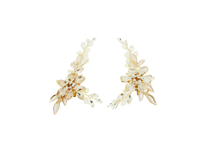 Lot de 2 barrettes dorées à fleurs