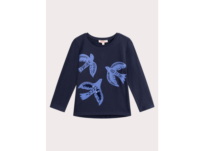 T-shirt marine imprimé oiseau pour fille