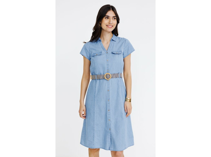Robe chemise avec ceinture rafia