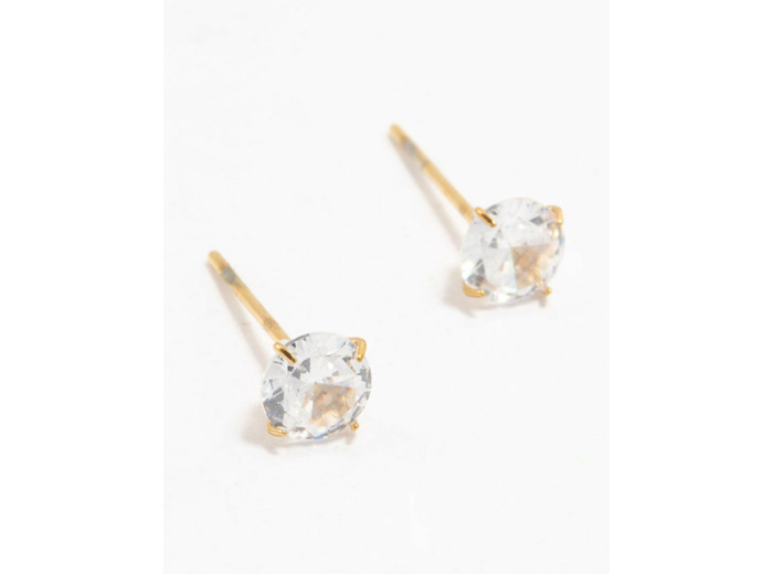 Waterproof Gold Plated Stainless Steel Cubic Zirconia Stud Earrings 5 MM