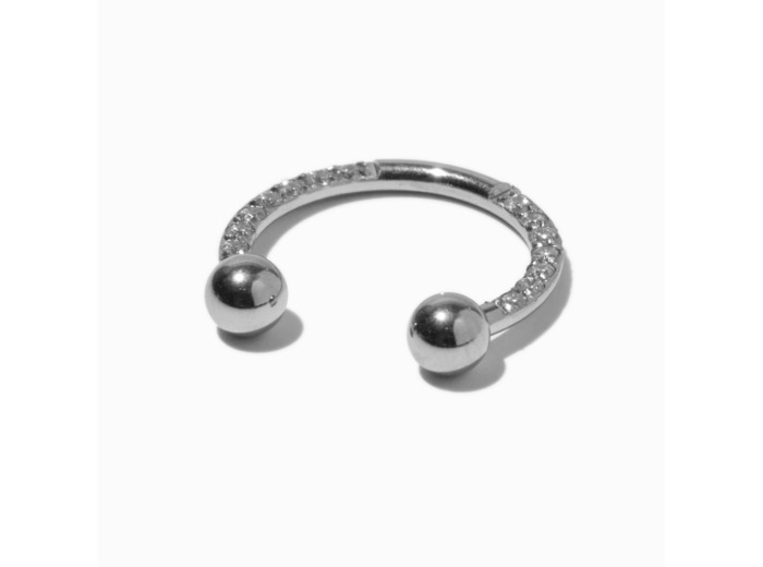 Anneau de nez pour piercing septum fer à cheval en zircon cubique en acier inoxydable couleur argentée 1,2 mm
