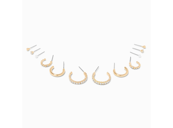 Créoles superposables avec strass 15 mm couleur dorée - Lot de 6