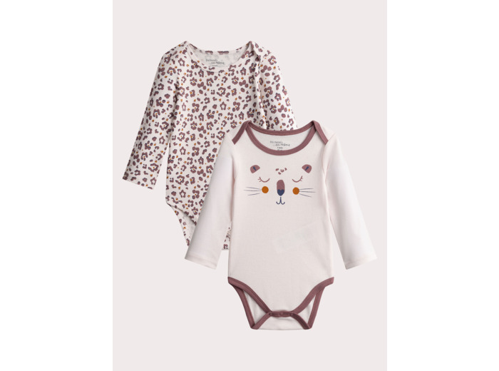 Lot de 2 body manches longgues à imprimé panthère pour bébé fille