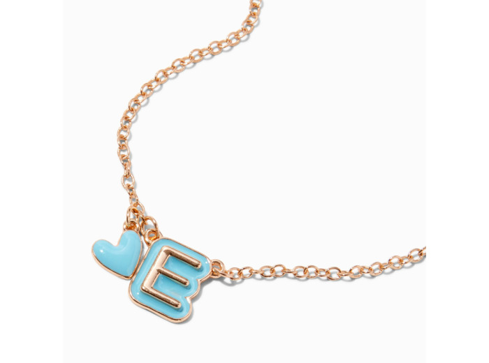 Collier à pendentif cœur à initiale bulle bleu - E