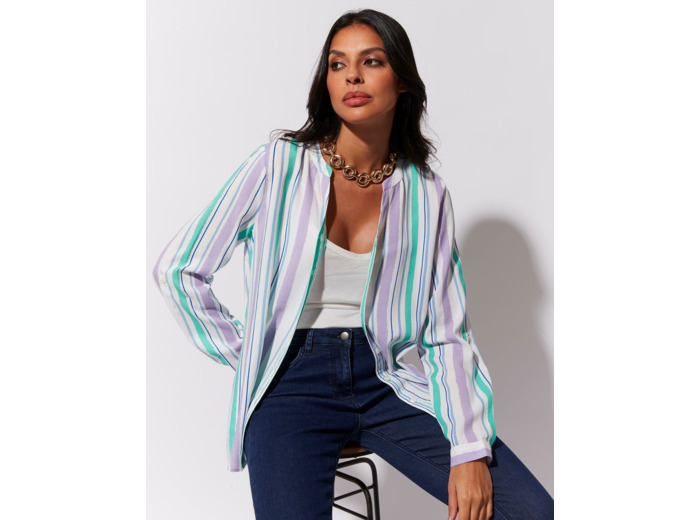 Blouse manches longues à fines rayures BLANC Femme