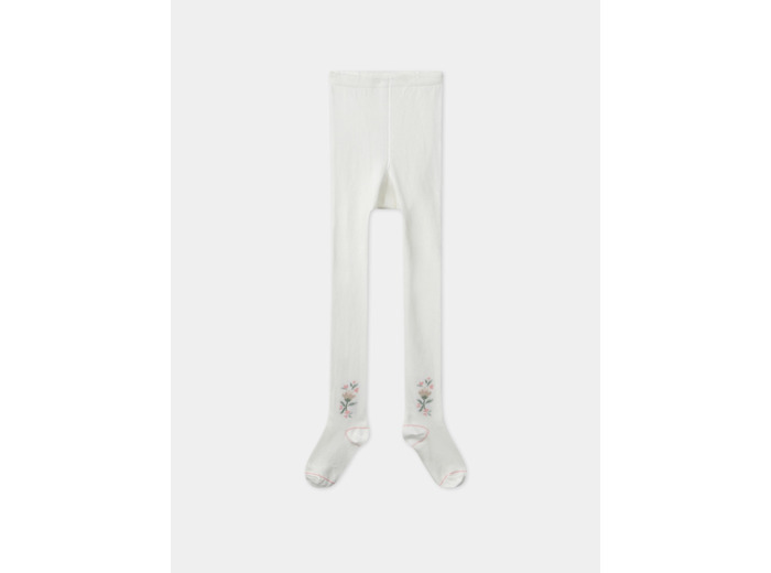 Collant écru jacquard fleur