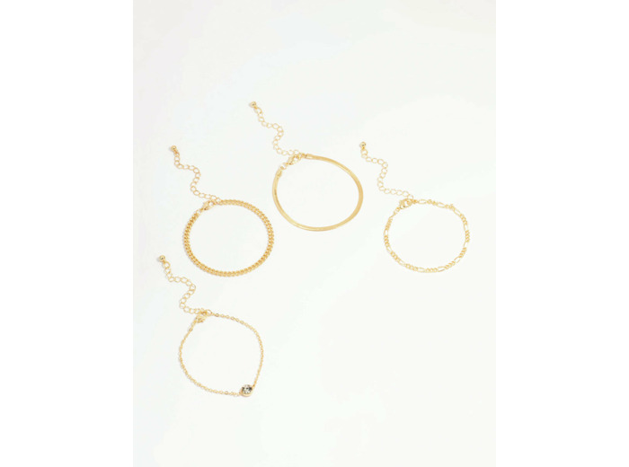 Gold Diamante Mixed Chain Bracelets 4-Pack