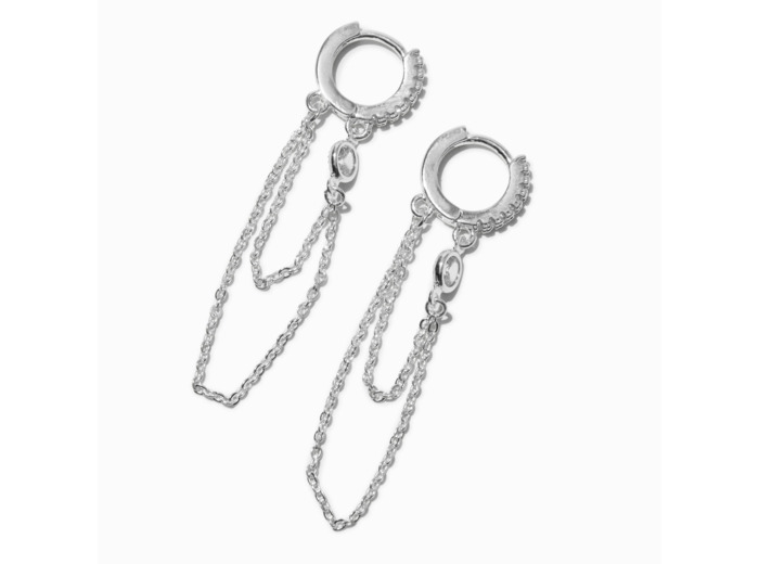 Créoles huggies à chaîne 10 mm en zircon cubique d'imitation couleur argentée
