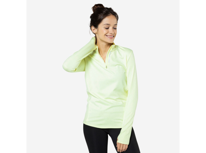 Veste chaude manches longues de running Femme - KIPRUN Run 100 Warm Jaune pastel