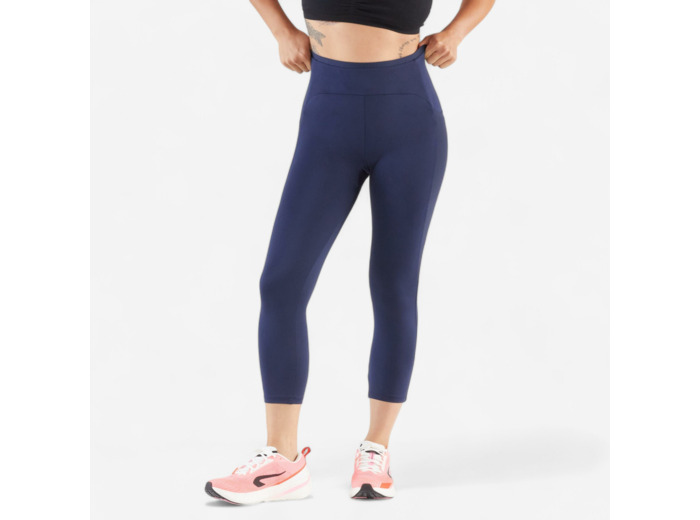 Legging court de running respirant Femme - KIPRUN Run 500 Confort bleu marine