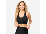 Brassière côtelée zippée maintien modéré Femme, Noir fumé