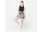 Short de fitness double couche femme, imprimé violet