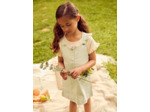 Robe salopette à rayures vertes en jean denim Fille