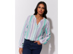 Blouse manches longues à fines rayures BLANC Femme