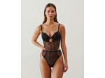Body push-up en mesh brodé fleuri noir