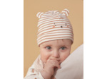 Bonnet ludique de naissance écru et noisette