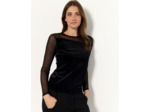 Top manches longues bi-matière uni NOIR Femme