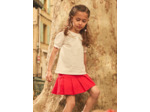 Jupe plissée rouge à poches brodées floral Fille