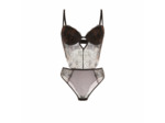 Body push-up en mesh brodé fleuri noir