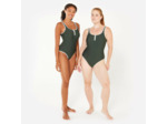 Maillot de bain 1 pièce natation Femme - Heva Joy zip kaki