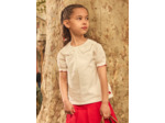 Blouse blanche à col noué et manches bouffantes Fille