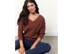 Pull épais en mélange coton uni décoré MARRON Femme