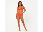 Bas de maillot culotte haute texturé surf Femme - Nora orange fluo