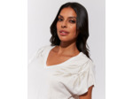 T-Shirt manches courtes 100% coton uni décoré BLANC Femme