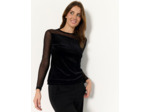 Top manches longues bi-matière uni NOIR Femme