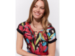 Top manches courtes bi-matière imprimée NOIR Femme