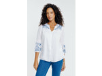 Blouse boutonnée uni avec broderie