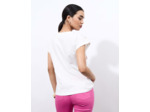 T-Shirt manches courtes 100% coton uni décoré ECRU Femme