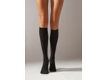 Chaussettes longues en cachemire côtelées