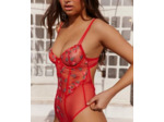 Body corbeille en mesh brodé de motif fraises