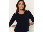 Pull fin bi-matière uni décoré MARINE Femme