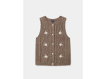 Cardigan marron avec broderie fleurs sans manches Fille