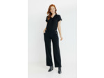 Pantalon Maille Large Détail Bouton Doré