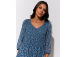 Blouse manches 3/4 imprimé à fleurs BLEU Femme