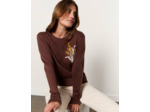 Pull épais contenant de la laine uni décoré MARRON Femme