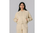 Sweat zippé court à capuche beige clair