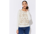 Pull épais contenant de la laine uni décoré ECRU Femme